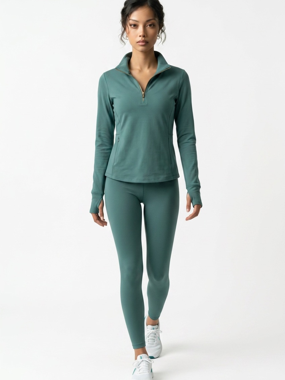 Rhone Court To court 1/4 Zip Green Women's XS Thumb Hole Woodland Golf Club Logo